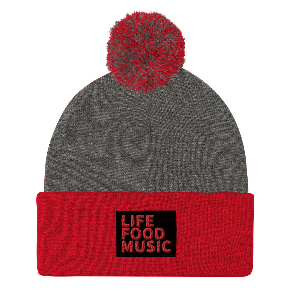 LFM BLACK AND RED LOGO POMPOM BEANIE