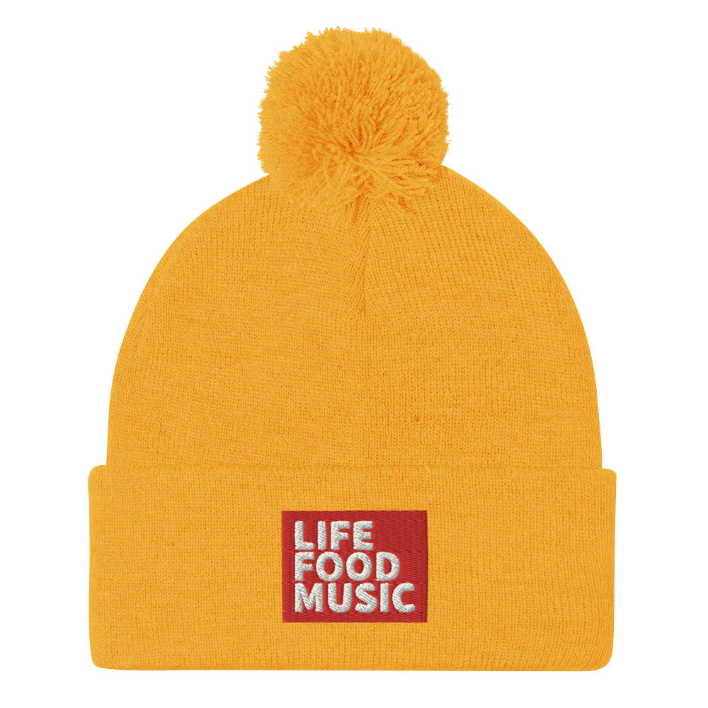 LFM RED AND WHITE LOGO POMPOM BEANIE