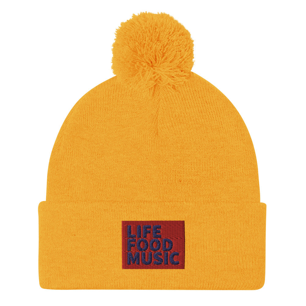 LFM RED AND NAVY LOGO POMPOM BEANIE