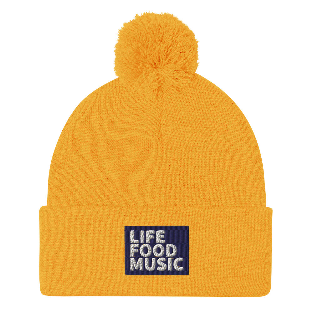 LFM NAVY AND WHITE LOGO POMPOM BEANIE