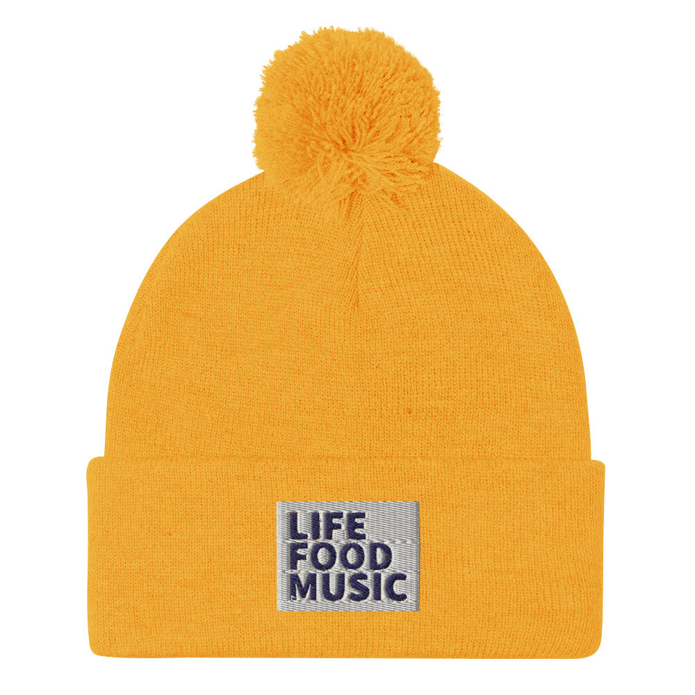 LFM WHITE AND NAVY LOGO POMPOM BEANIE