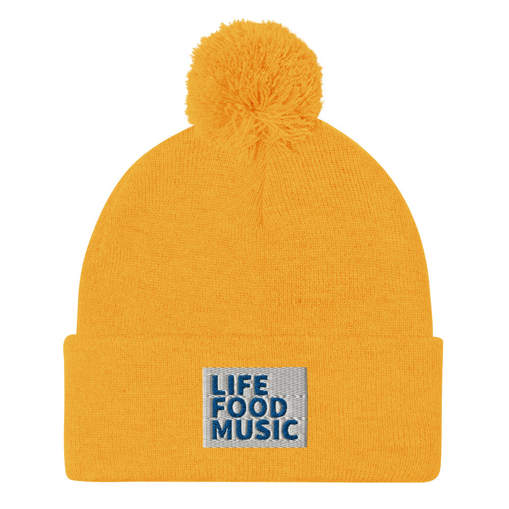 LFM WHITE AND ROYAL LOGO POMPOM BEANIE