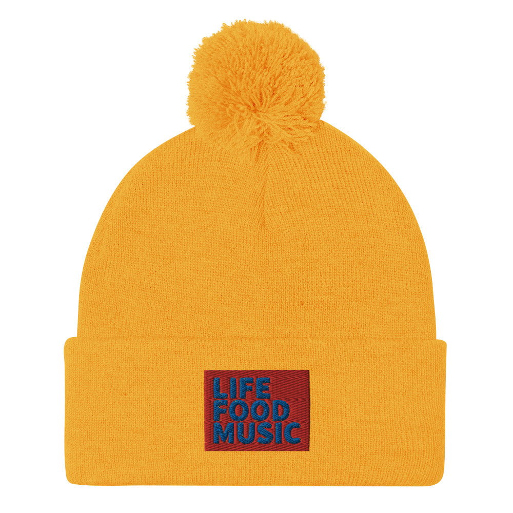 LFM RED AND ROYAL LOGO POMPOM BEANIE