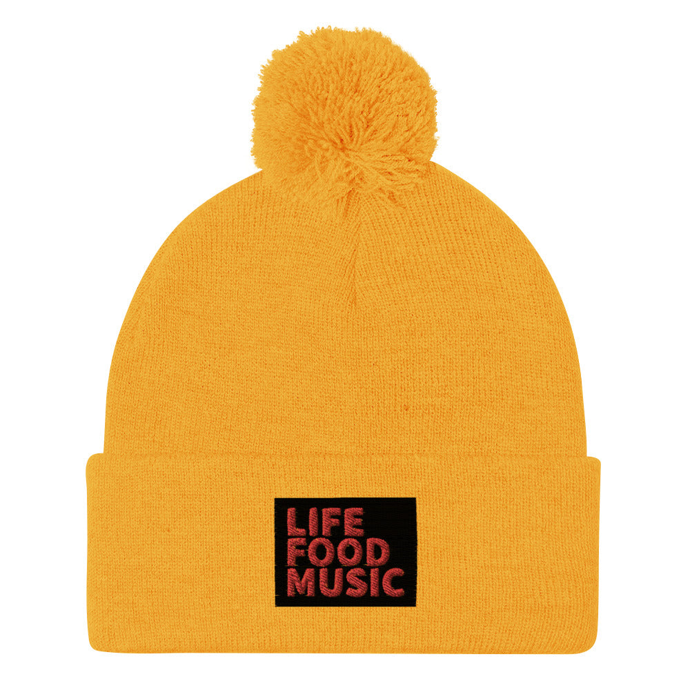 LFM BLACK AND RED LOGO POMPOM BEANIE