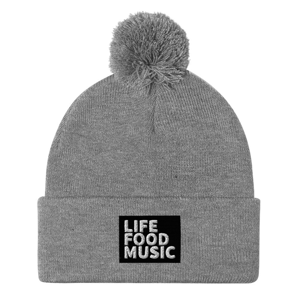 LFM BLACK AND WHITE LOGO POMPOM BEANIE