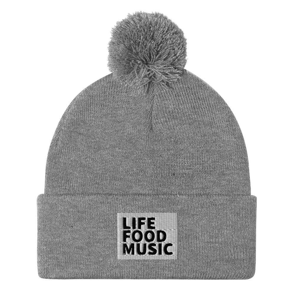 LFM WHITE AND BLACK LOGO POMPOM BEANIE