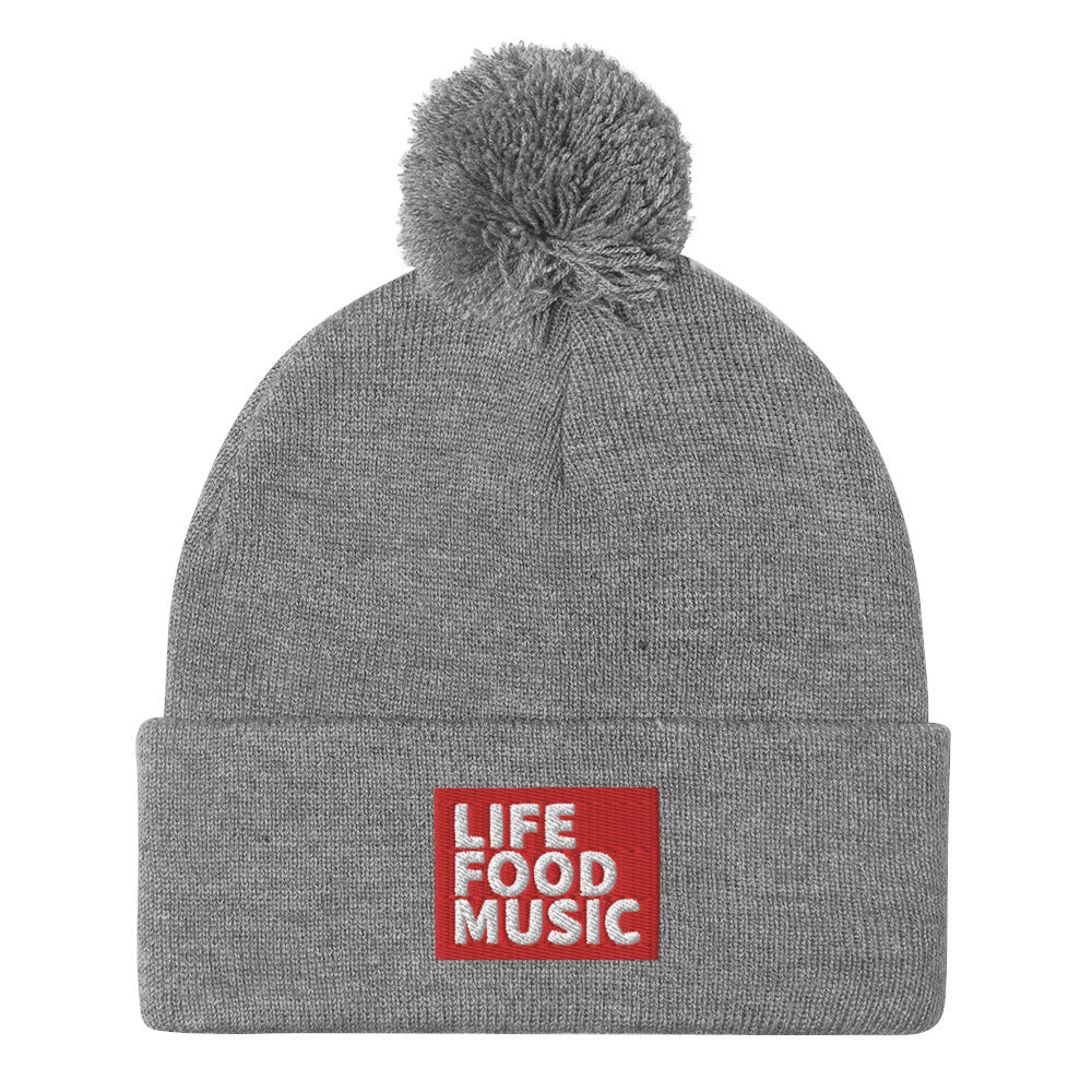 LFM RED AND WHITE LOGO POMPOM BEANIE