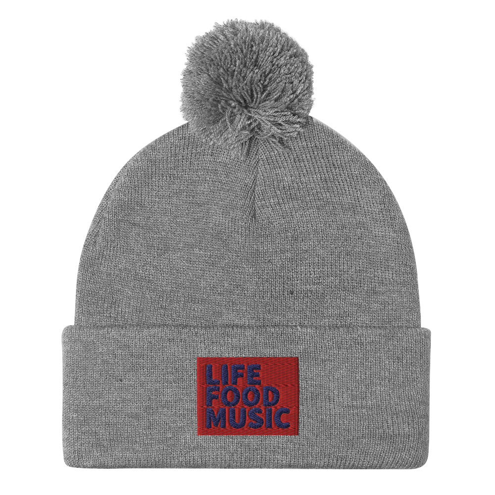 LFM RED AND NAVY LOGO POMPOM BEANIE