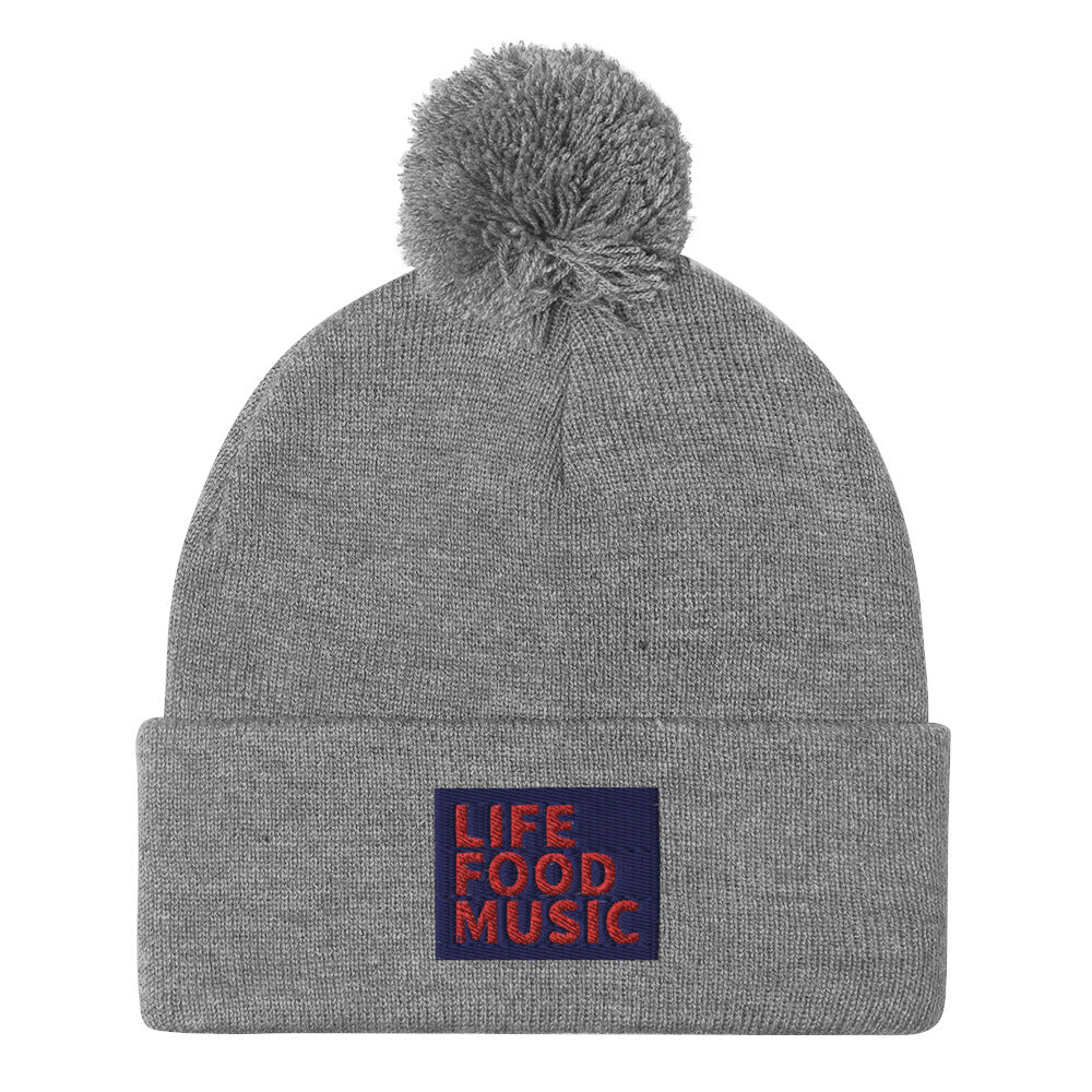 LFM NAVY AND RED LOGO POMPOM BEANIE