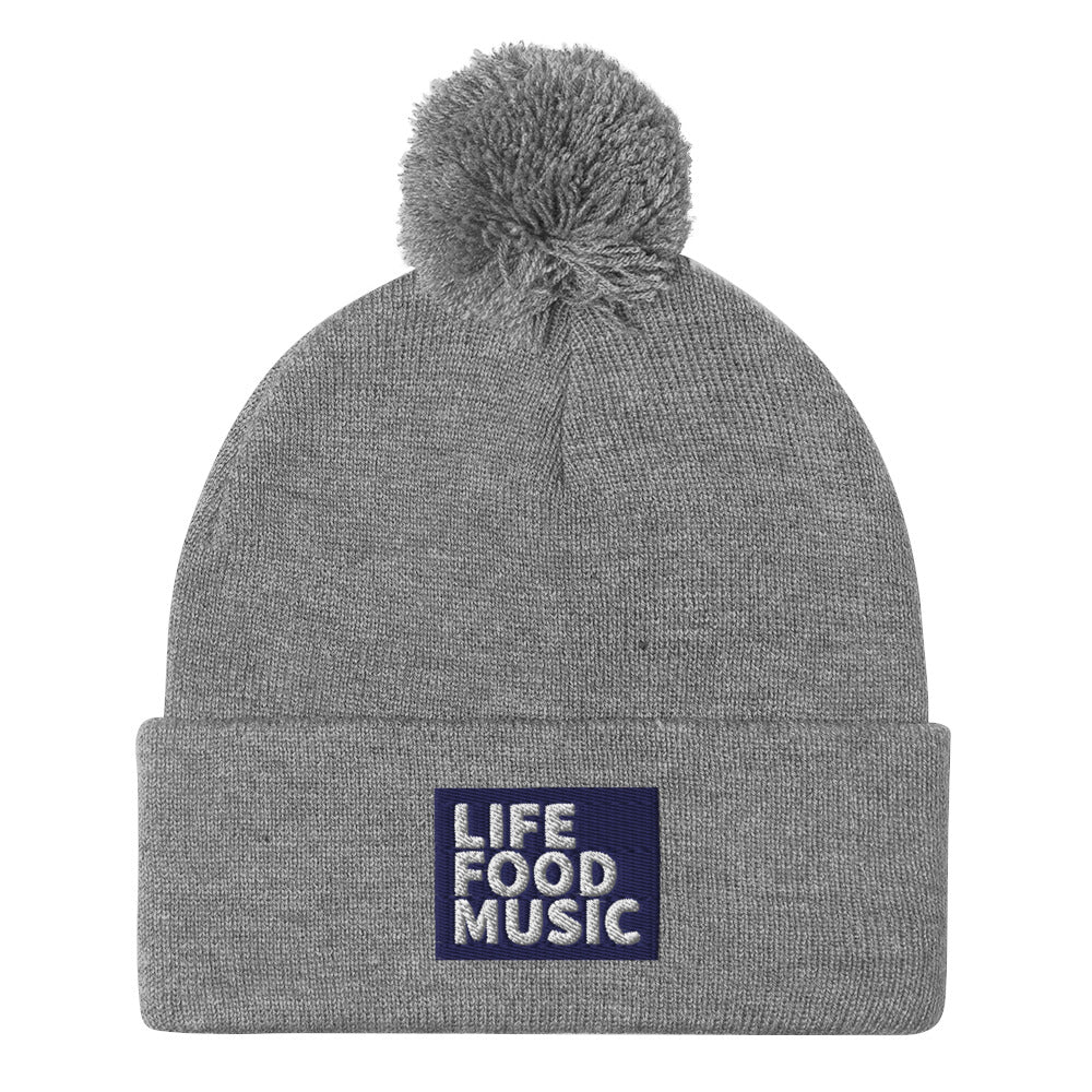 LFM NAVY AND WHITE LOGO POMPOM BEANIE