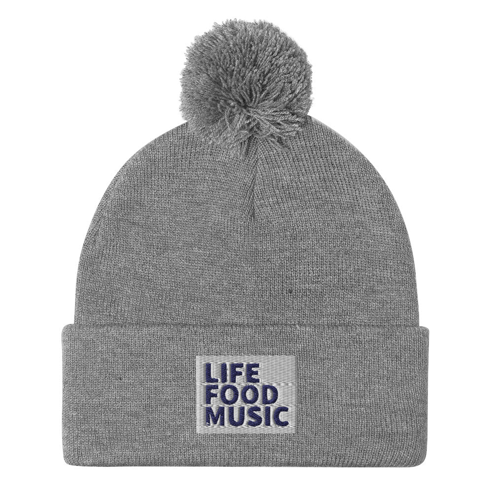 LFM WHITE AND NAVY LOGO POMPOM BEANIE