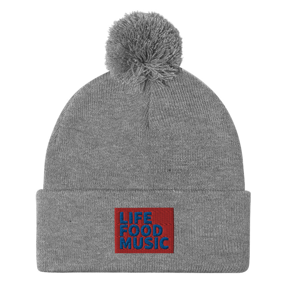 LFM RED AND ROYAL LOGO POMPOM BEANIE