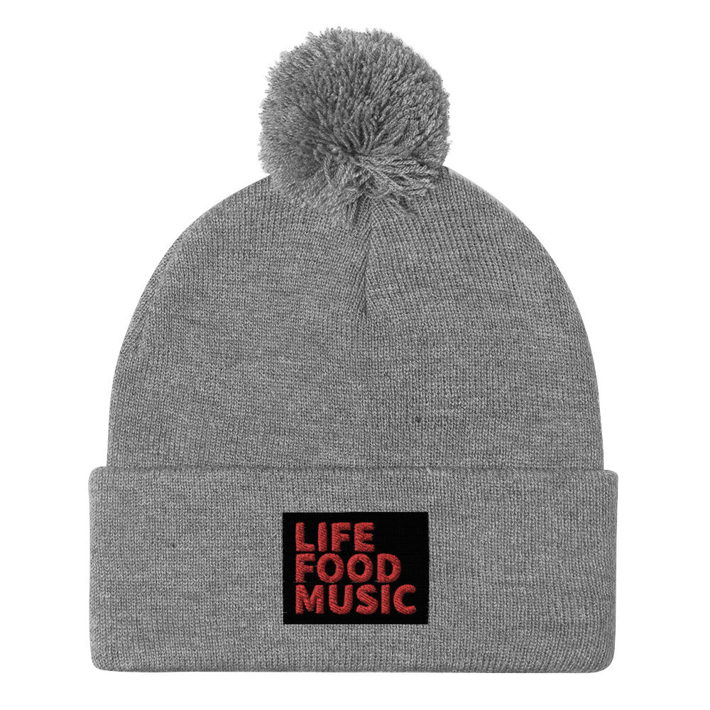 LFM BLACK AND RED LOGO POMPOM BEANIE