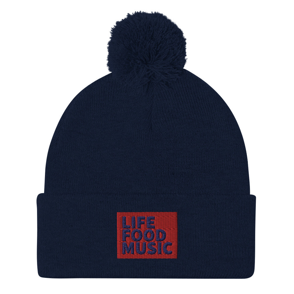 LFM RED AND NAVY LOGO POMPOM BEANIE