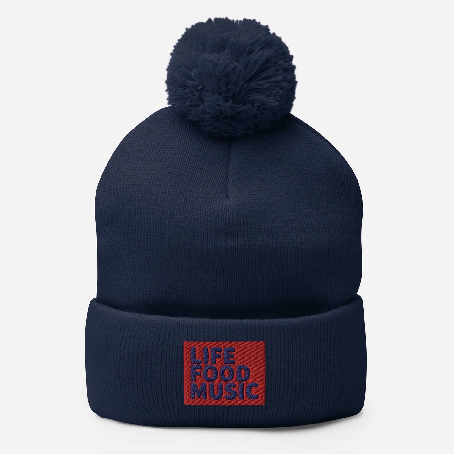 LFM RED AND NAVY LOGO POMPOM BEANIE