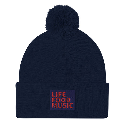 LFM NAVY AND RED LOGO POMPOM BEANIE