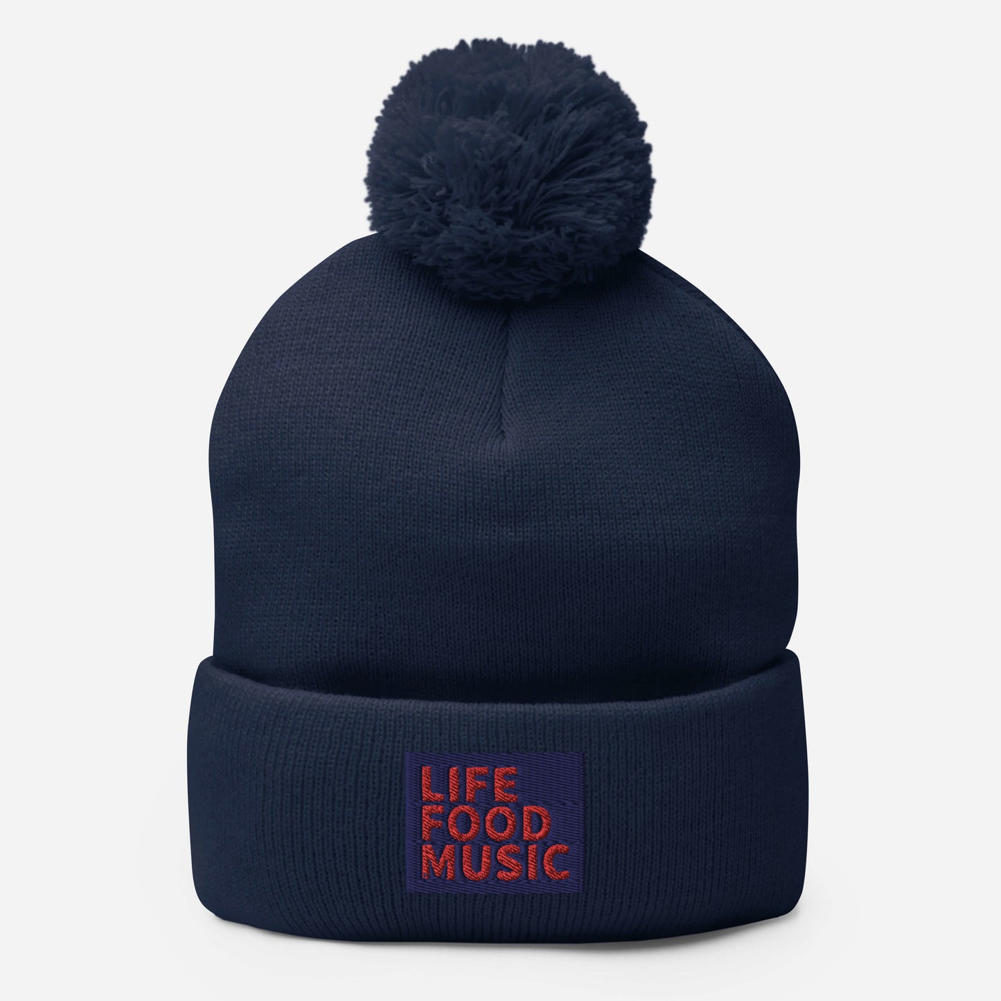 LFM NAVY AND RED LOGO POMPOM BEANIE