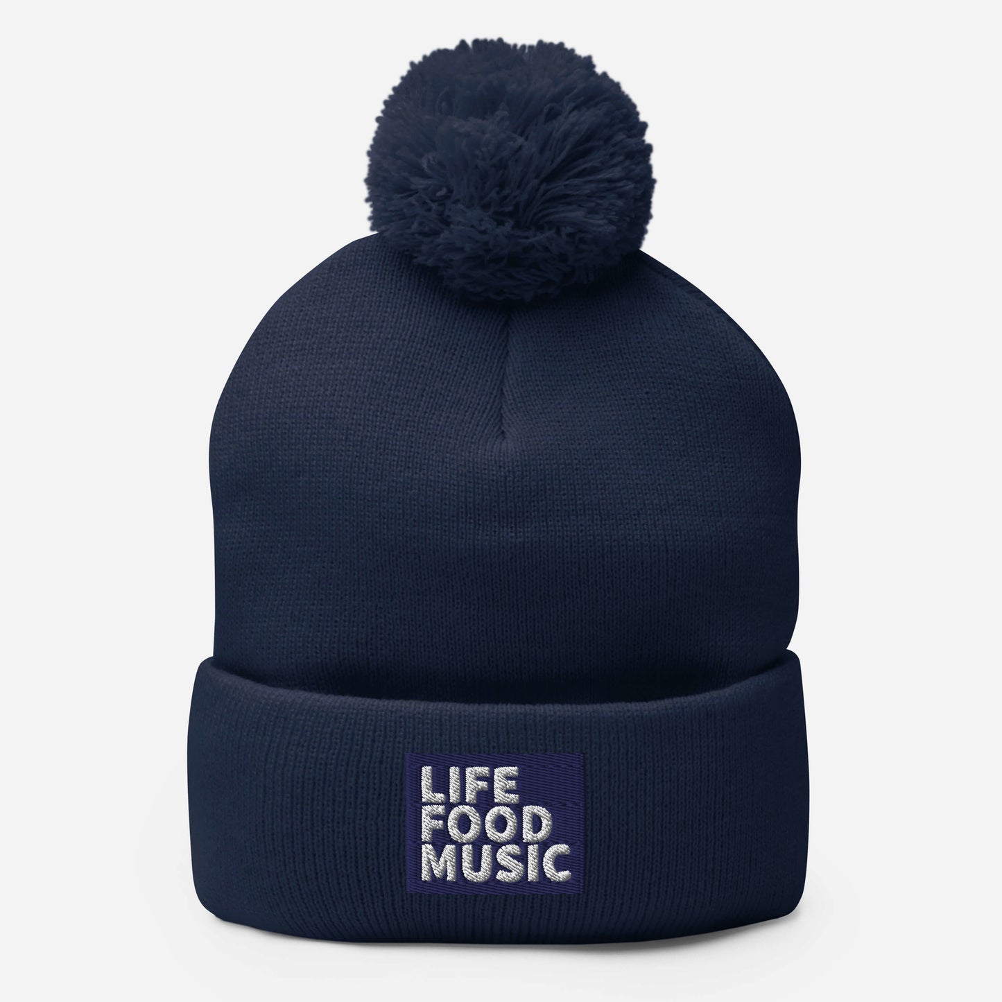 LFM NAVY AND WHITE LOGO POMPOM BEANIE