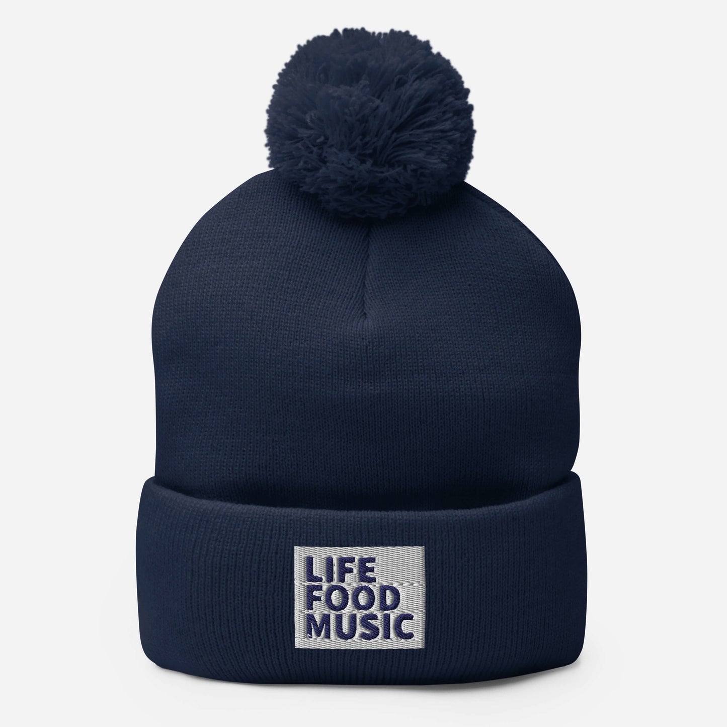 LFM WHITE AND NAVY LOGO POMPOM BEANIE