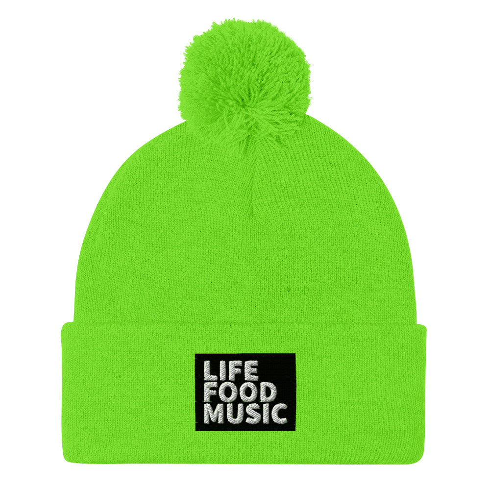 LFM BLACK AND WHITE LOGO POMPOM BEANIE