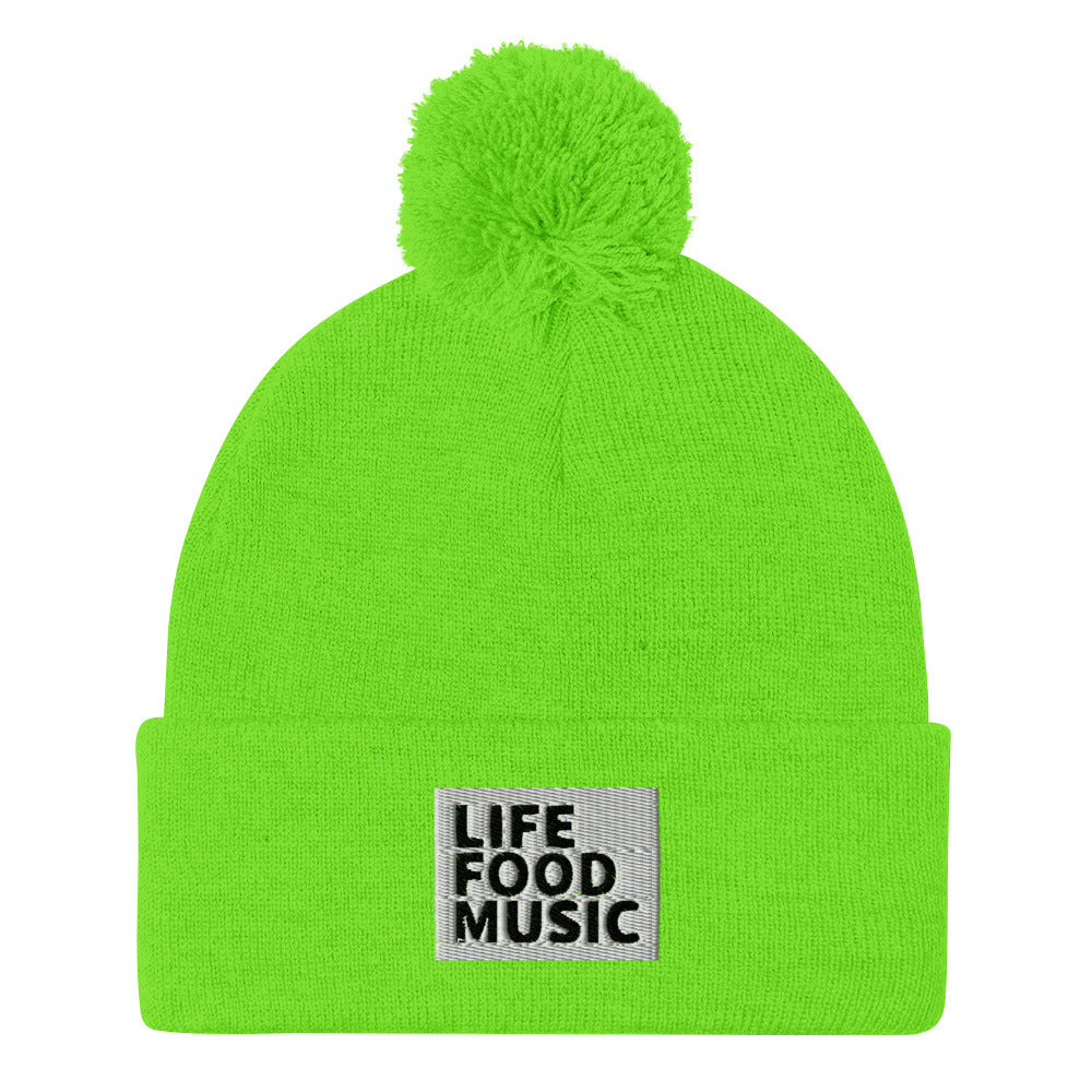 LFM WHITE AND BLACK LOGO POMPOM BEANIE