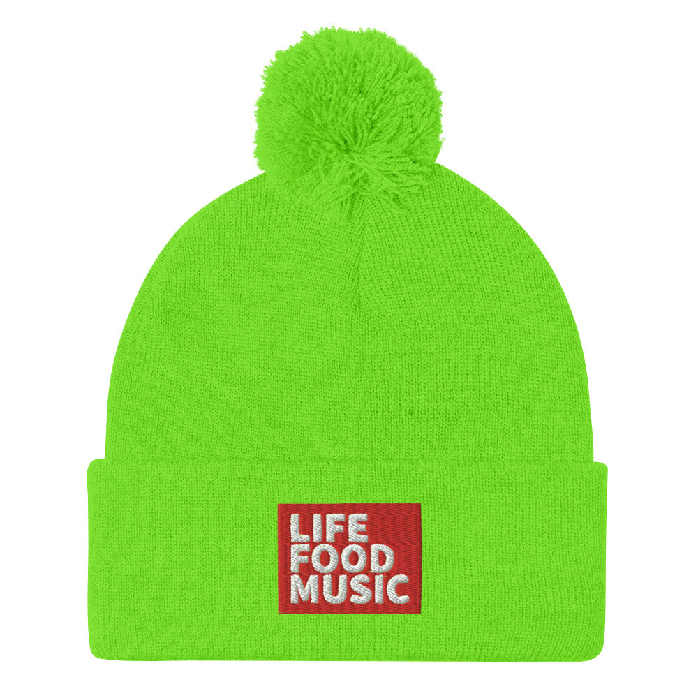 LFM RED AND WHITE LOGO POMPOM BEANIE