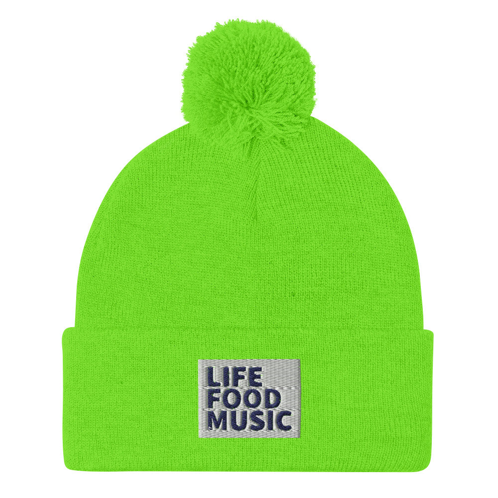 LFM WHITE AND NAVY LOGO POMPOM BEANIE