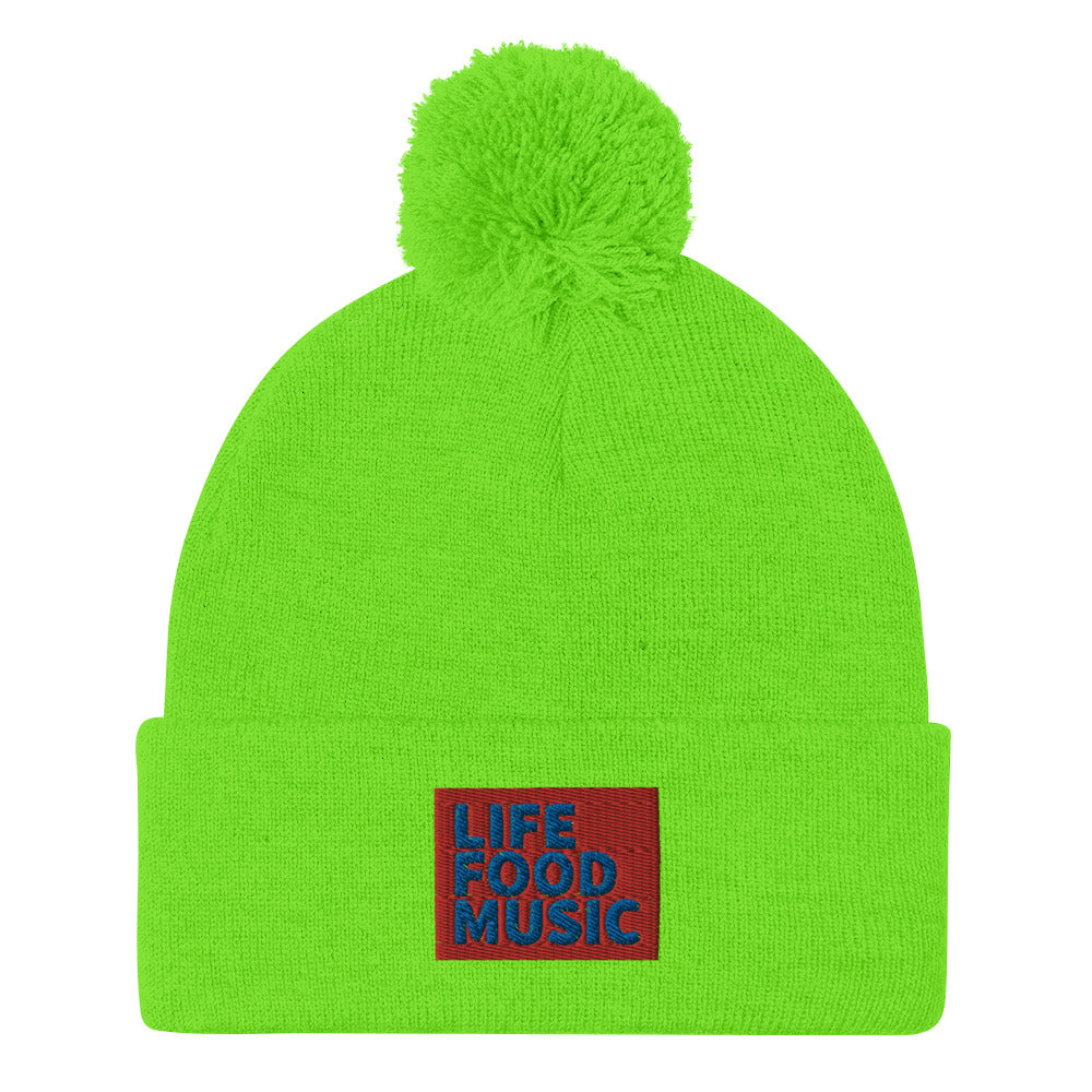 LFM RED AND ROYAL LOGO POMPOM BEANIE