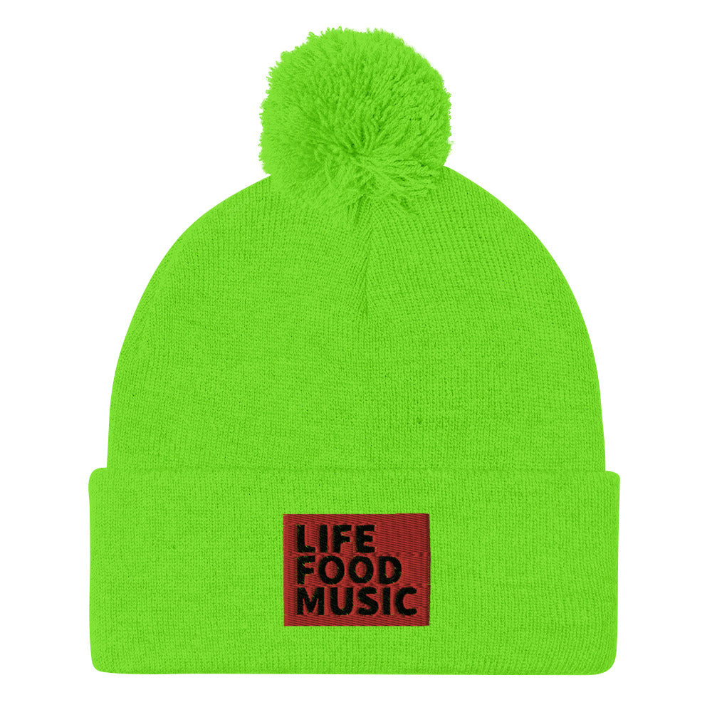 LFM RED AND BLACK LOGO POMPOM BEANIE