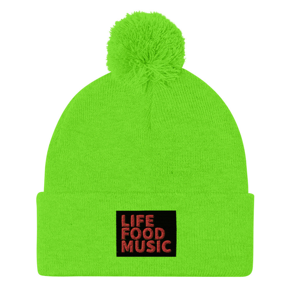 LFM BLACK AND RED LOGO POMPOM BEANIE