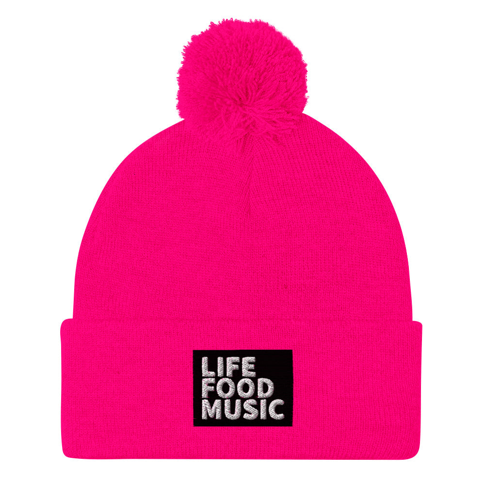 LFM BLACK AND WHITE LOGO POMPOM BEANIE