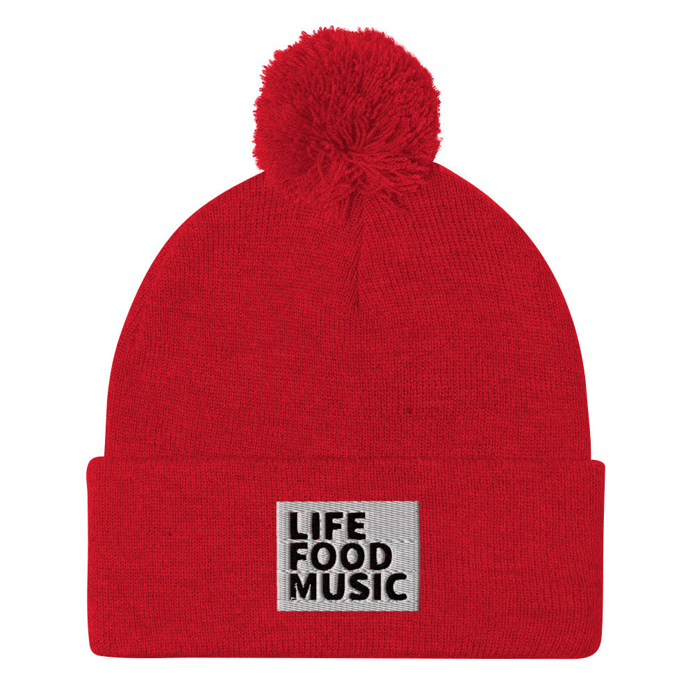 LFM WHITE AND BLACK LOGO POMPOM BEANIE