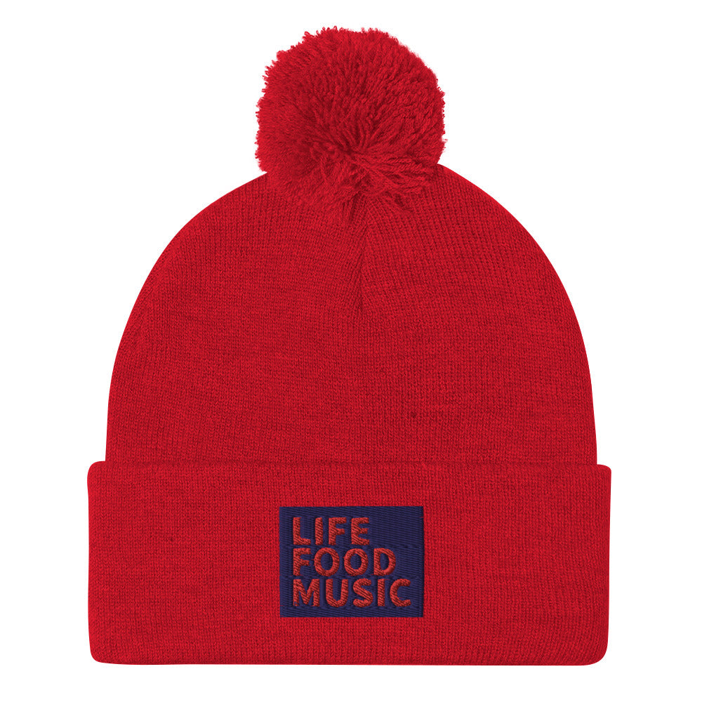 LFM NAVY AND RED LOGO POMPOM BEANIE