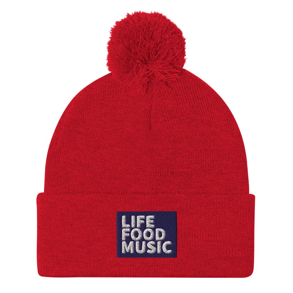 LFM NAVY AND WHITE LOGO POMPOM BEANIE