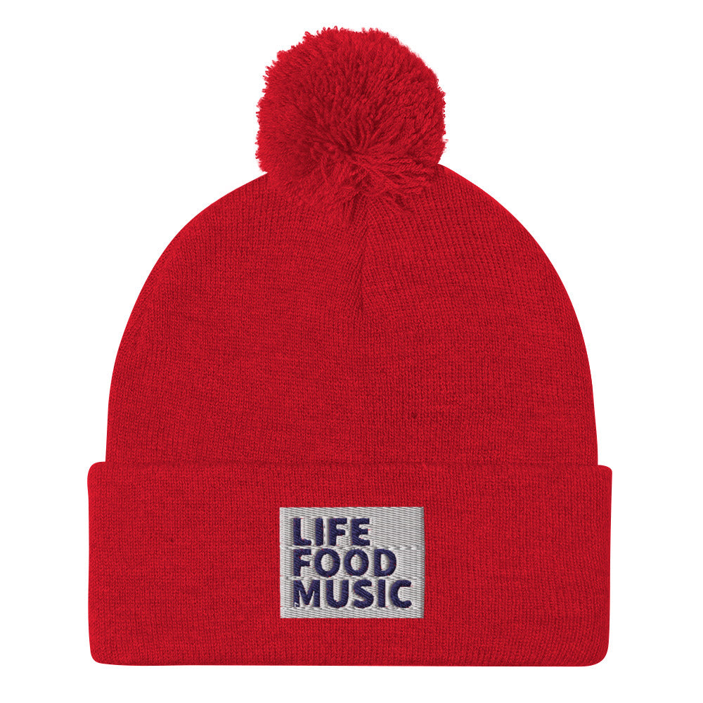 LFM WHITE AND NAVY LOGO POMPOM BEANIE