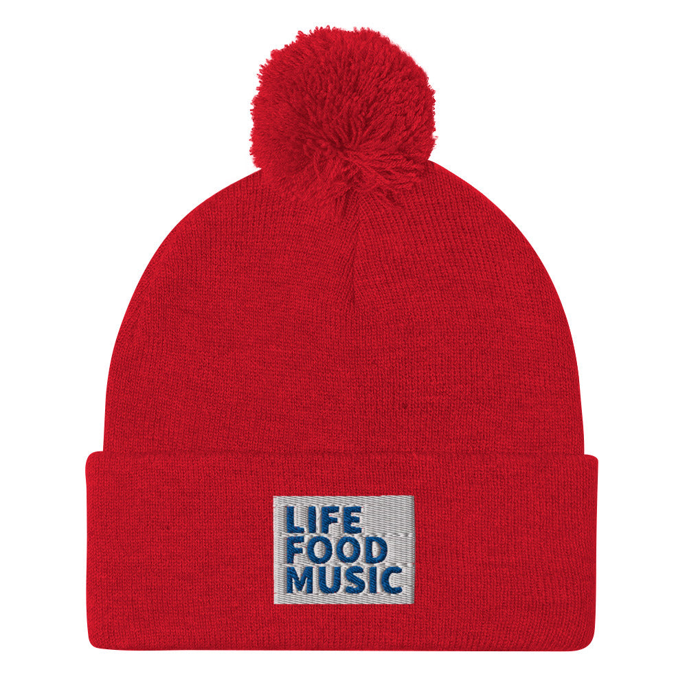 LFM WHITE AND ROYAL LOGO POMPOM BEANIE