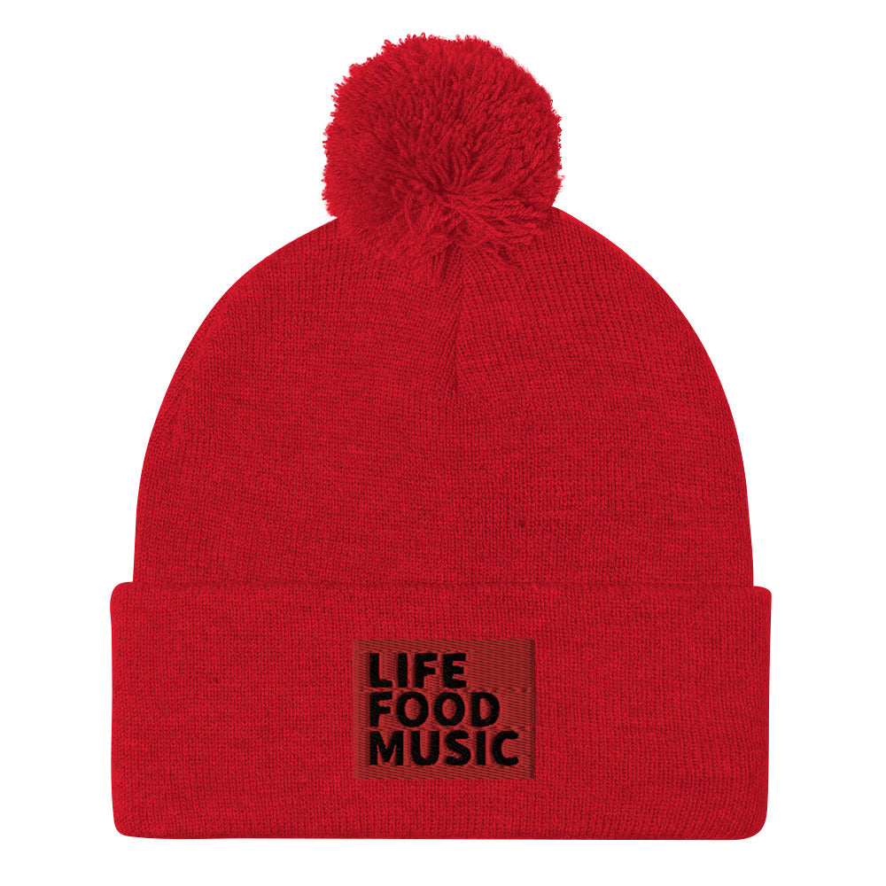 LFM RED AND BLACK LOGO POMPOM BEANIE