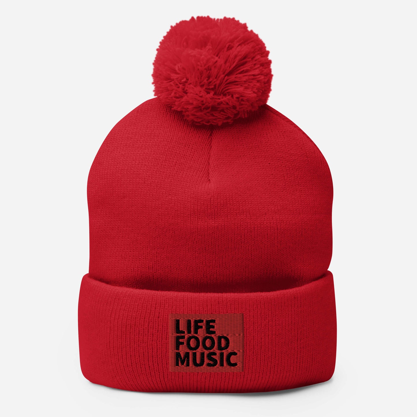 LFM RED AND BLACK LOGO POMPOM BEANIE