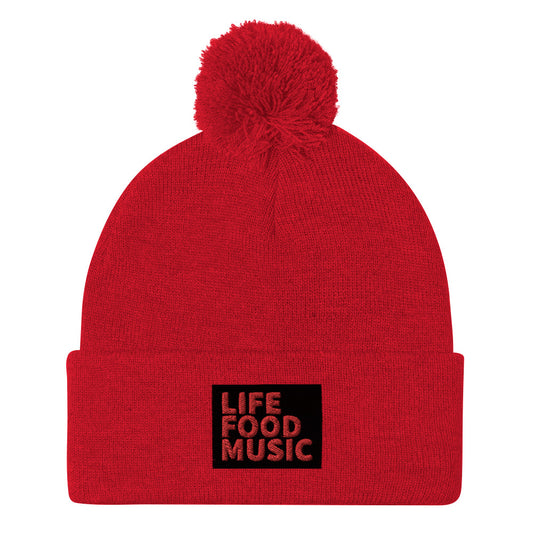 LFM BLACK AND RED LOGO POMPOM BEANIE