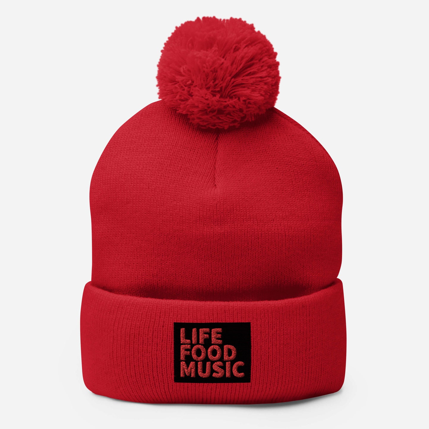 LFM BLACK AND RED LOGO POMPOM BEANIE