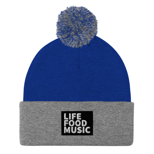 LFM BLACK AND WHITE LOGO POMPOM BEANIE