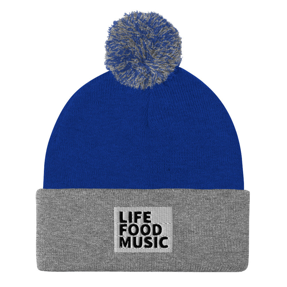 LFM WHITE AND BLACK LOGO POMPOM BEANIE