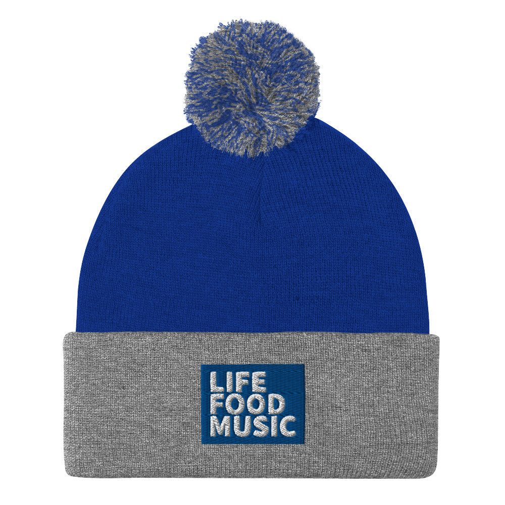 LFM ROYAL AND WHITE LOGO POMPOM BEANIE