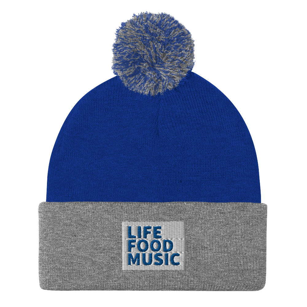 LFM WHITE AND ROYAL LOGO POMPOM BEANIE