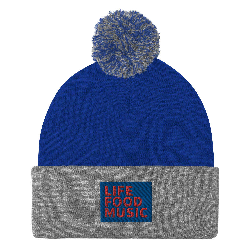 LFM ROYAL AND RED LOGO POMPOM BEANIE