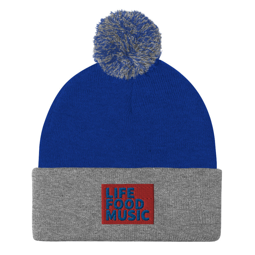 LFM RED AND ROYAL LOGO POMPOM BEANIE