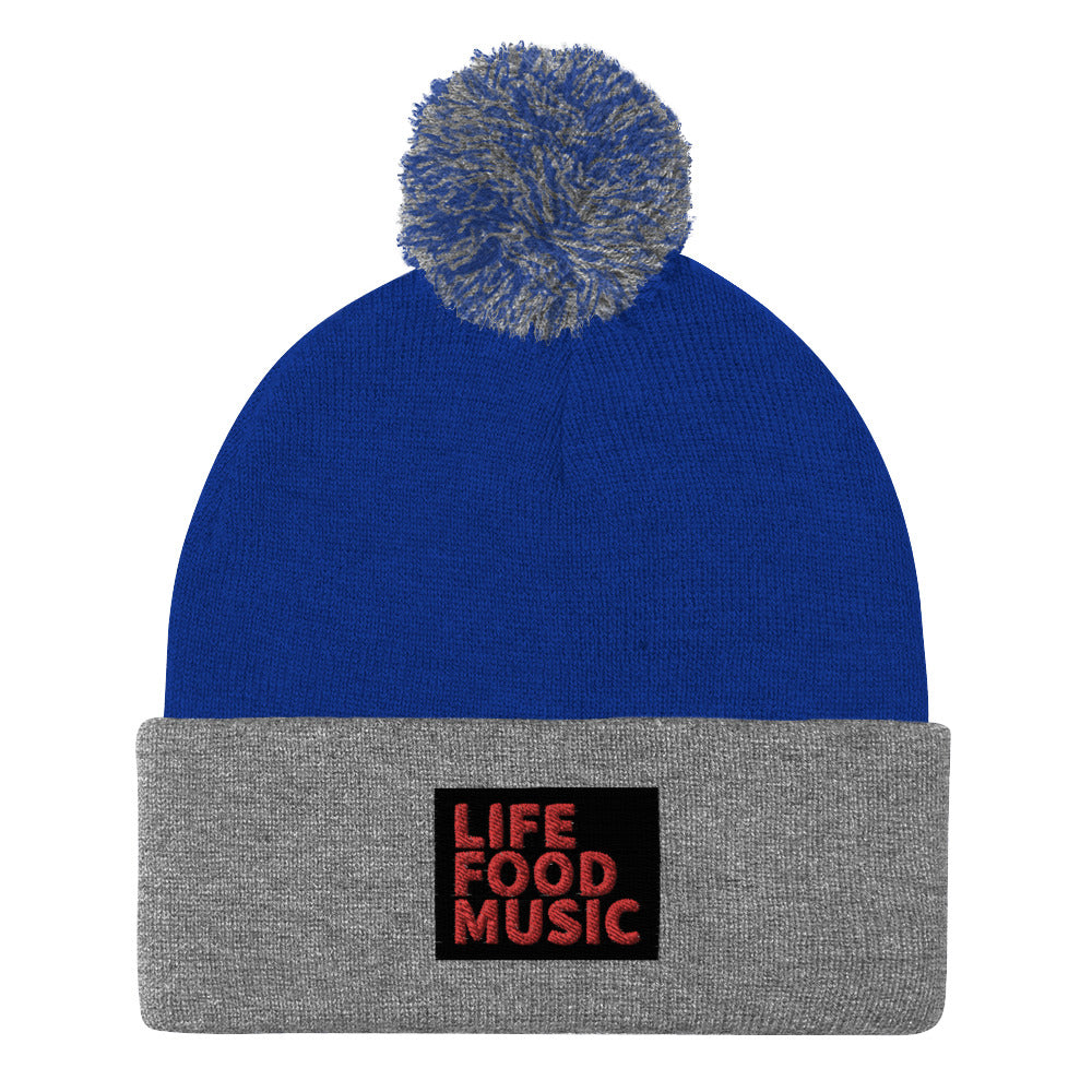 LFM BLACK AND RED LOGO POMPOM BEANIE